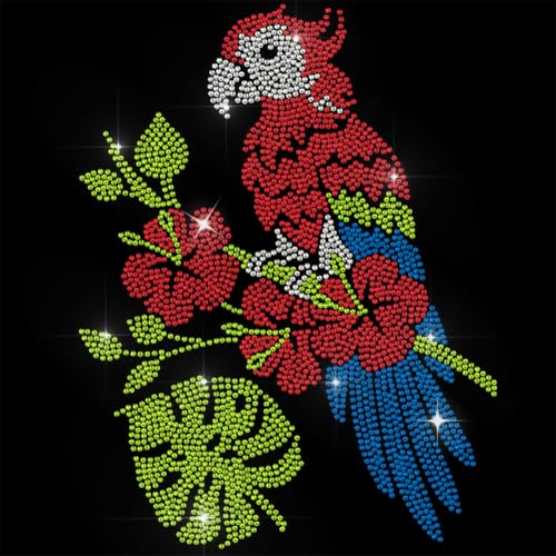 1 Pc Parrot Pattern Iron on Hotfix Transfer Decal, Bling DIY Patch Clothing Repair Applique T-Shirt Vest Shoes Hat Jacket Decor Clothing DIY Accessories - color: Parrot on Branch