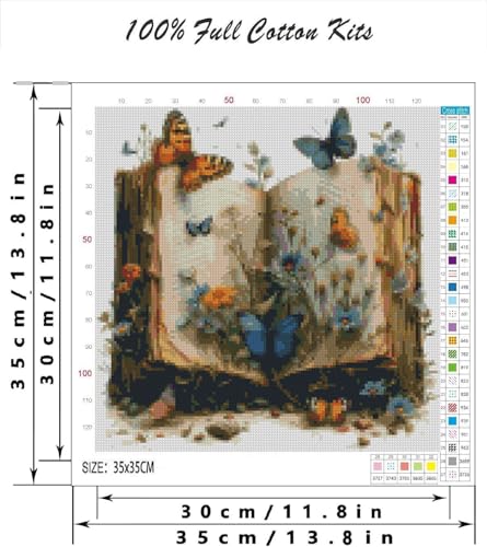 Stamped Cross Stitch Kits for Beginners Adults,Book and Wildflowers 14x14in - color: cross stitch-book