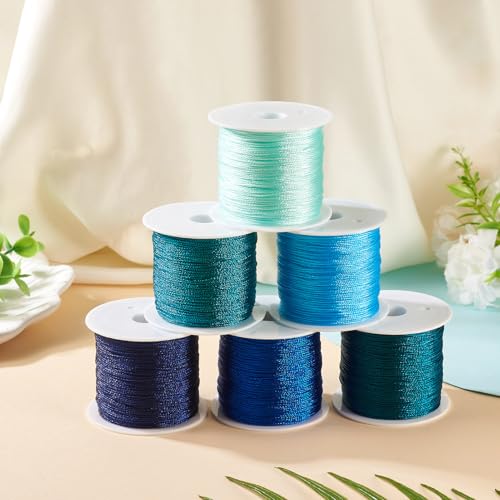 KISSITTY 328 Yards 6 Rolls Polyester Braided Metallic Thread Jewelry Beading Thread Embroidery Threads Thin Beading String for Embroidery DIY Braided Bracelets Sewing Craft Bead Weaving Jewelry Making - style: Assorted 5