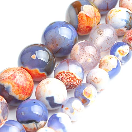 60pcs Round Loose Blue and Orange Fire Agate Beads for Bracelet Beads，6mm Gemstone Bead Round Loose Stone Beads for Jewelry Making DIY Bracelet Necklace Earrings - color: blue and orange fire, size: 6mm