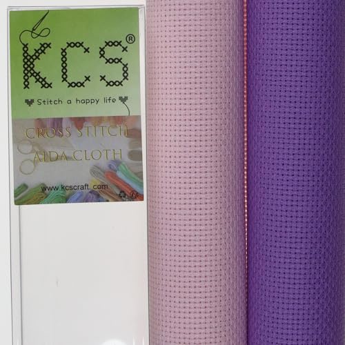 KCS 2 pc of 15" x 18"(38cmx45cm) Counted Cross Stitch Cotton Aida Cloth Needlework Fabric Box (Lavender+Pink, 16CT) - color: Lavender+pink, size: 16CT