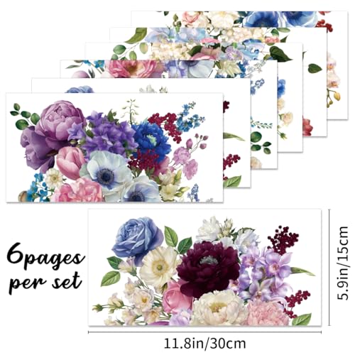 6 Sheets Watercolor Flower Rub on Transfers for Furniture Vivid Roses Decor Transfer Stickers Waterproof Colorful Furniture Iod Transfers for Scrapbooking Wood DIY Home Decor 6"x12" - style: Modern Style Flowers