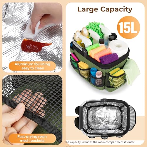 PGmoon Foldable Cleaning Caddy with Rotate Handle and Multi-Pockets