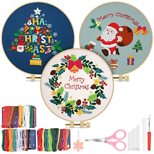 TINDTOP Christmas Embroidery Kit for Adult, Embroidery DIY Starter Kit - color: Christmas 3 KIts A