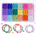 2600+pcs Faceted Beads Kit 18 Color Rainbow Opaque Plastic Beads Multicolor Loose Spacer Pony Beads Bulk Elastic String for Bracelets Necklaces Key Chains DIY Craft Jewelry Making - color: Faceted Beads