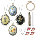 ZOCONE 4 Packs Embroidery Necklace Kits, Embroidery Pendant Kit Mini Cross Stitch Kit with Hoop, Necklace, Pendant, Stamped Pattern Cloth, Instructions, etc., Embroidery Kits for Adults - color: 4 Packs-C