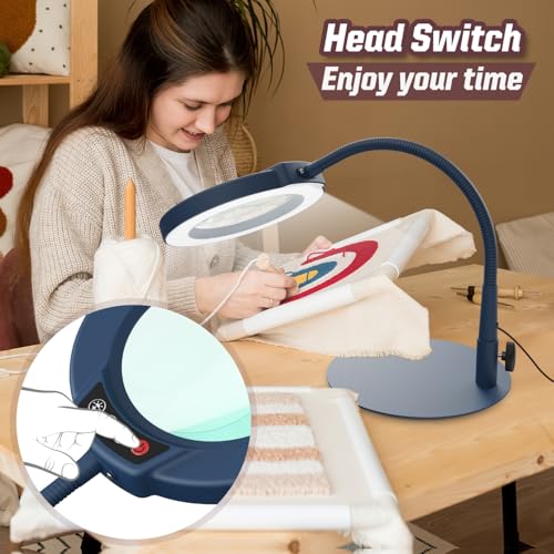 10X Magnifying Glass with Light and Stand, 5 Color Modes Stepless Dimmable LED Lighted Desk Lamp, Hands Free Flexible Gooseneck Magnifier with Light for Craft Hobby Painting Close Work - Blue - color: Blue, size: 10X-12.6in