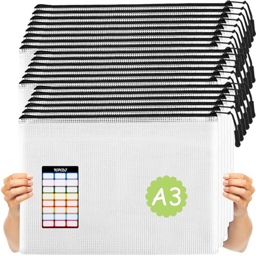 20pcs A3 17x12 Inch Mesh Zipper Pouches For Organizing Classroom And Storage, Extra Large Zipper Bags For Board Games And Puzzles - color: Black, size: A3