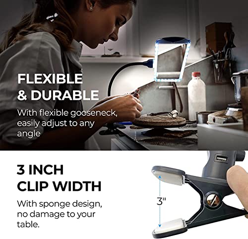 4X Gooseneck Magnifying Lamp Lighted with 28 SMD LEDs, Table Desktop Standing Hobby Tool Magnifier Hands-Free with Clamp for Sewing, Crafts, Close Work, etc. - size: Base & Clamp