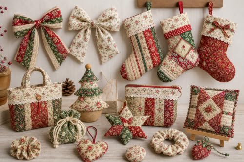 5" Cotton Fabric Squares, 40 Pcs Christmas Charm Pack Fabric for Quilting - color: Winter Noel