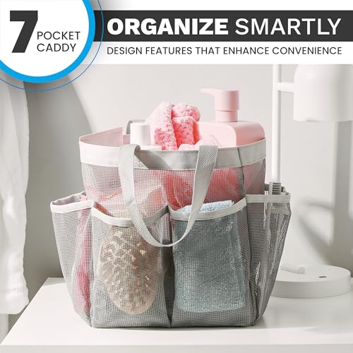 Handy Laundry Mesh Shower Caddy – 7 Pocket Portable Organizer Tote for College Dorm, Gym, Travel & Bathroom – Quick Dry, Collapsible, Lightweight Shower Bag with Handle (Gray) - color: Portable Grey
