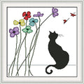 Awesocrafts Cross Stitch Kits, Black Cat and Flowers Easy Patterns Cross Stitching Embroidery Kit Supplies, Stamped or Counted (Cat, Stamped) - color: Cat, size: Stamped