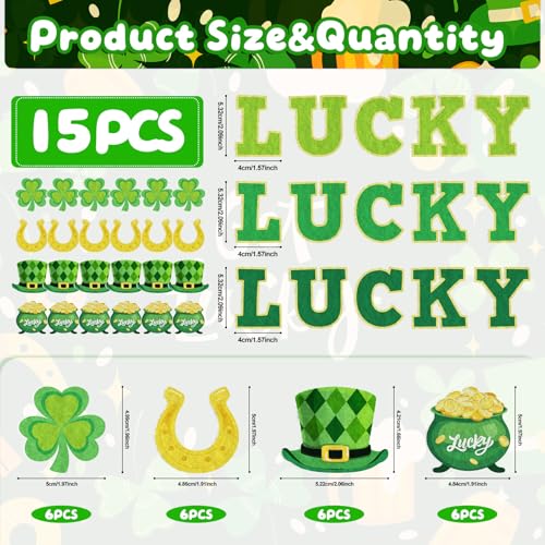 Cinrobiye 39 Pcs St Patrick’s Day Chenille Letter Patches Self Adhesive Iron On Shamrock Applique for DIY Clothing Hats Bags Holiday Craft Decorations - style: St. Patrick's