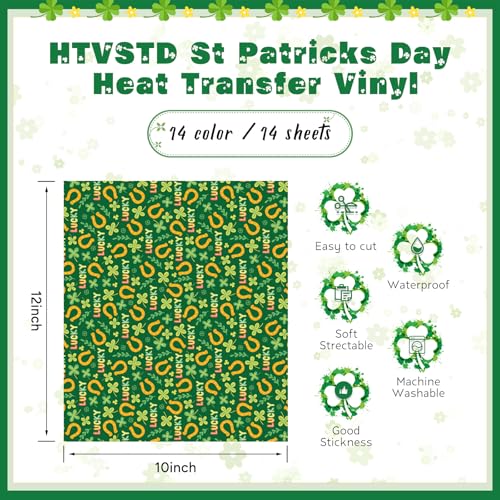 HTVSTD Four Leaf Clover Heat Transfer Vinyl 14pcs 12×10in Iron on Vinyl - color: Leaf