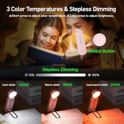 VAVOFO USB Rechargeable Book Light, Bookmark Clip on LED Reading Light - color: Light Pink