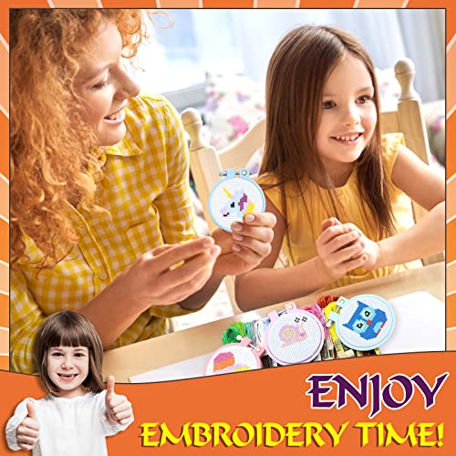 ZOCONE 12 PCS Cross Stitch Kits for Kids 7-13, Beginner Kits with Instructions, Keychains, Embroidery Hoops and Tools, Backpack Charms, Cross Stitch Ornaments