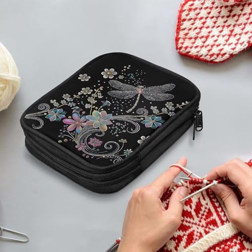 Kathyboom Dragonfly Organizer Case for Interchangeable Circular Knitting Needles, Crochet Hooks and Knitting Accessories, Keep All in Place and Easy to Carry - color: Dragonfly