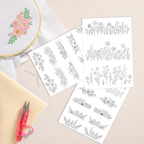 Water Soluble Embroidery Patterns, Stick and Stitch Paper for Sewing - color: black flower552