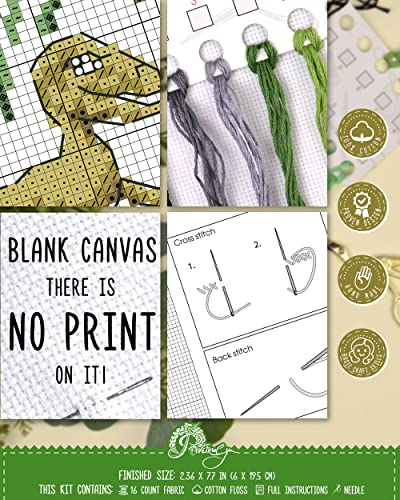 Povitrulya Dinosaur Counted Cross Stitch Kit Velociraptor - DIY Bookmark Set for Hand Embroidery - color: Velociraptor