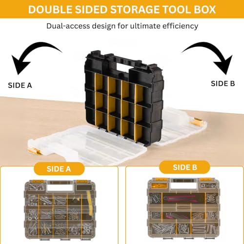 Andalus Tools Organizer Box, Small Parts Storage 34-Compartment Double-Sided Portable Hardware Organizer Removable Plastic Dividers for Screws, Nuts, Bolts, Nails – Yellow (1 Pack, 12.5" x 10.5" x 3") - color: Yellow, size: 1 Pack