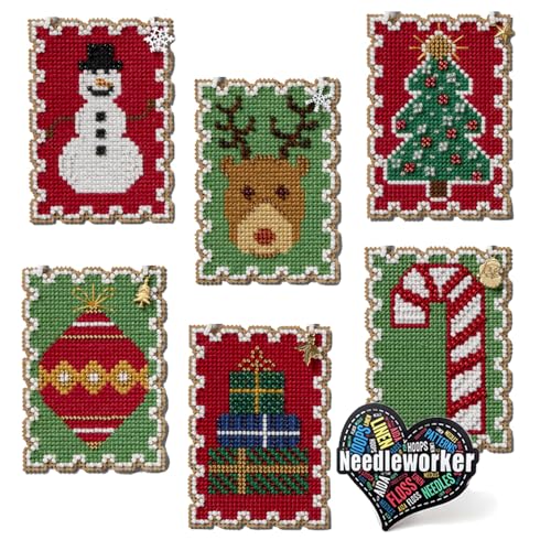 Holiday Stamps Charmed Ornament Beaded Cross Stitch Kits, Set of 6 - Mill Hill Ornament Kits 2024 - Plus Decorative 'Needleworker' Sticker