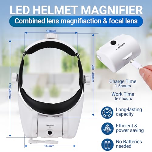YOCTOSUN Magnifying Glasses with Light 1X-14X, Rechargeable LED Headband Magnifier with 6 Lenses and Storage Case, Hands Free Head Magnifying Visor for Close Work, Sewing, Crafts,Jewelry - style: Headband Magnifier 1X-14X with Storage Case