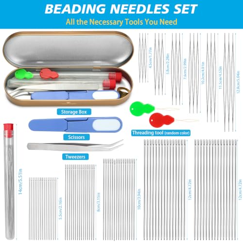 kdafio 100 Pcs Beading Needles Set Long Straight Large Eyes Thread Needles - style: 100 Pcs