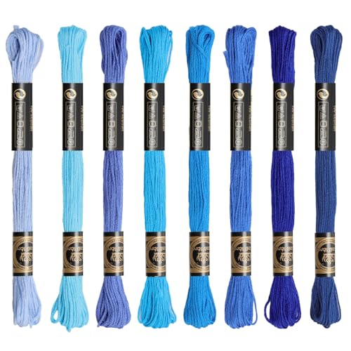 8 Skeins Cotton Embroidery Floss, 8.75yds for Hand Embroidery (Blue Mix - color: Blue Mix