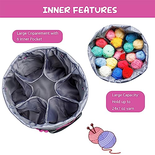 MYBAGZING Expandable Crochet Bag Organizer with Drawstring Closure, Round - color: Pink-Ⅰ, size: Large-Drawstring Closure
