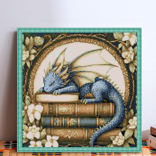 KYOQFVN Dragon Stamped Cross Stitch Kits for Adults - 11 CT Embroidery Kits for Beginners Adults, DIY Patterns Dimensions Counted Cross-Stitch Kits for Adults Arts Craft 14x14 inch - color: SZXLONG-US