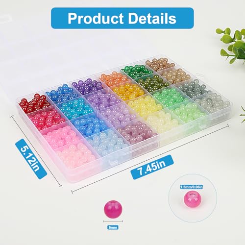XSEINO About 1200PCS 6mm Glass Beads Bracelet Making Kit,24 Colorful Nature Series Colorful Crystal Beads for Bracelet and Jewelry Making and DIY Crafts,Friendship Bracelets - color: Color Glass Beads