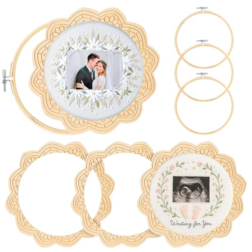 4 Sets Wood Embroidery Hoop Frame 8 Inch Embroidery Display Frame Large Round Wooden Embroidery Frame for Finished Cross Stitch Hoop Frame DIY Decor Sewing Ornaments - style: Burnt Orange