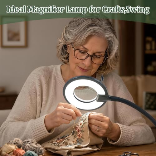 3X+6X Magnifying Glass with Light and Stand, Dimmable LED Magnifying Lamp - color: Black