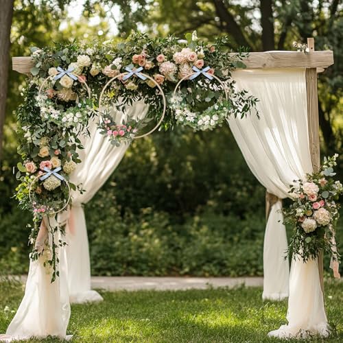 12 Pack Wooden Floral Hoops for Crafts, Wreath Rings in 6 Sizes (5, 6, 7, 8, 9, 10 Inch) - Macrame Rings for Wedding Wreath Decor and Wall Hanging