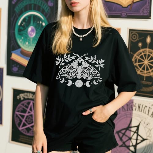 MAYJOYDIY Moth Moon Phase Rhinestone Iron on Hotfix Transfer Branch Leaves Star Heat Transfer Sticker Bling Rhinestone Clothing Decoration Applique for Shirt Bag Hat Jacket Jeans Shoes DIY Crafts - style: Moth Moon Phase