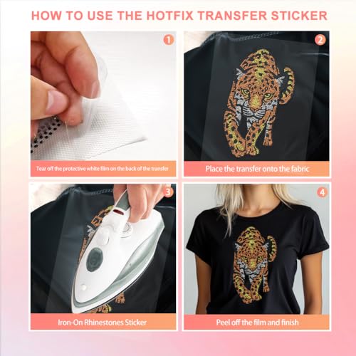 1 Pc Leopard Pattern Rhinestone Iron on Hotfix Transfer Decal, Bling DIY Patch Clothing Repair Applique T-Shirt Vest Shoes Hat Jacket Decor Clothing DIY Accessories - color: Leopard