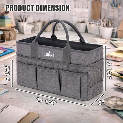 JJRING Large Art Supply Storage Tote Bag With Mesh Pockets, Green - color: Gray