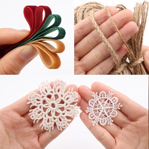 IDONGCAI Velvet Ribbon, Jute Twine & Lace Snowflake Craft Kit - color: Mix colors