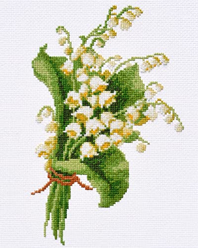 Povitrulya Counted Cross Stitch Kit for Adults 'Lily of The Valley' - Embroidery Set with May Lily Flower Bouquet - color: Lily of the Valley