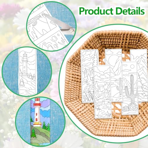 ORIGACH 4 Sheets Water Soluble Embroidery Patterns Stabilizers - 16 Pcs Pre-Printed Landscape Bookmark Designs - Stick & Stitch Embroidery Paper for Hand Sewing Lovers - color: Landscape Bookmark