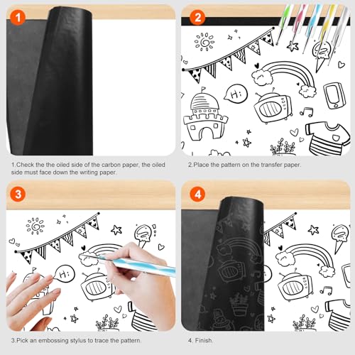 200 Sheets Carbon Paper Black Graphite Paper Transfer Tracing Paper and 5 Pieces Ball Embossing Styluses for DIY Woodworking, Paper, Canvas and Other Art Craft Surfaces - color: Black