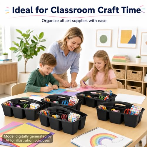 6 Pack Classroom Caddy with Handle, 6 Compartment (Black) - color: Black