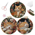 LB 3 Pack Orange Cute Cat Embroidery Kit for Beginner Adults - color: Orange Green