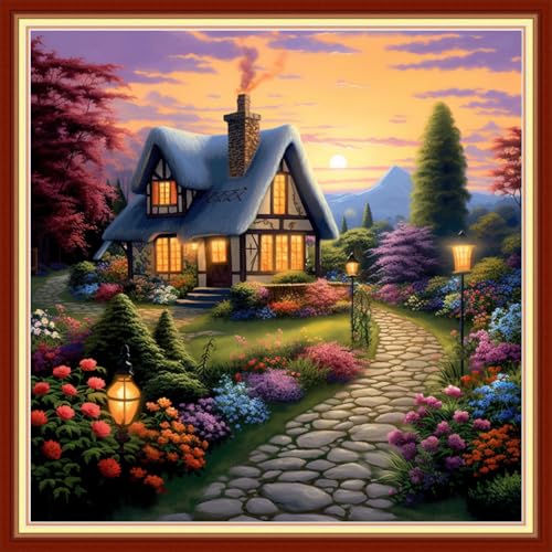 Redxing Stamped Cross Stitch Kits Embroidery kit for Beginners Adults Full Range of Embroidery Patterns Starter Kits DIY Printed Cross Stitch Kits Needlepoint Kits 11CT-Dream Home 18x18 inchs - color: Artskits08