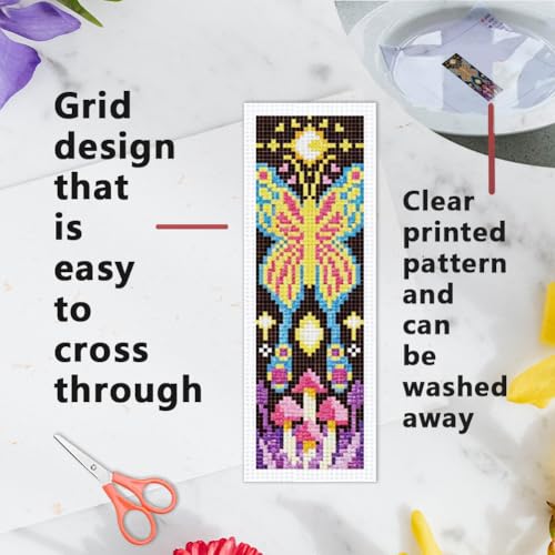 INFUNLY 6Pcs Cross Stitch Bookmark Kit 3x8.5 Inch Butterfly Stamped Embroidery Starter Set for Adults DIY Fabric Needlepoint Bookmark with 16 Colors Floss Scissor Threader Backing Felt for Book Lovers - style: Butterfly