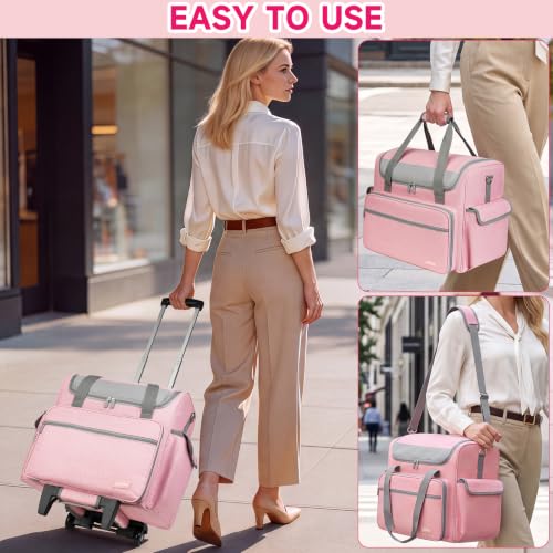 Rolling Craft Bag, Large Craft Bag with Wheels for Scrapbook Supplies - color: Pink, size: With Trolley