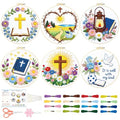 BEUNITONE 6PCS Bible Cross Pattern Embroidery Starter Kit, Hand Embroidery Kits for Adults Beginners Include Hoop Needles Threads and Instruction, Funny Needlepoint Craft Kits for Gifts and Home Decor - style: Bible