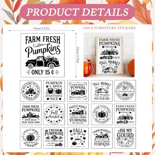 16 Pcs Fall Rub on Transfers for Crafts Furniture 5.9x5.9 Inch - color: Letter Slogon