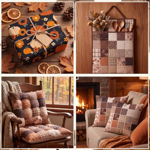 25 Pcs Brown Cotton Fabric Squares, 10 x 10 Inch, Precut - color: Brown Floral