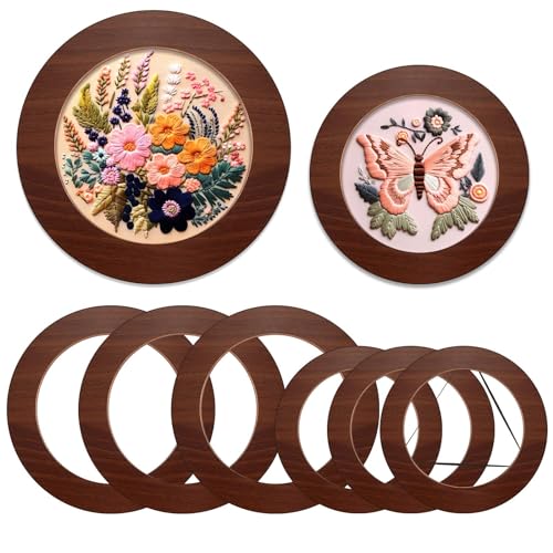 Wenqik 6 Pcs Wood Embroidery Frames for Cross Stitch, 8 Inch, 6 Inch, Round